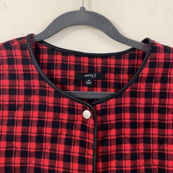 Quilted Plaid Red Black Check Plaid Jacket - Picture 5 of 12